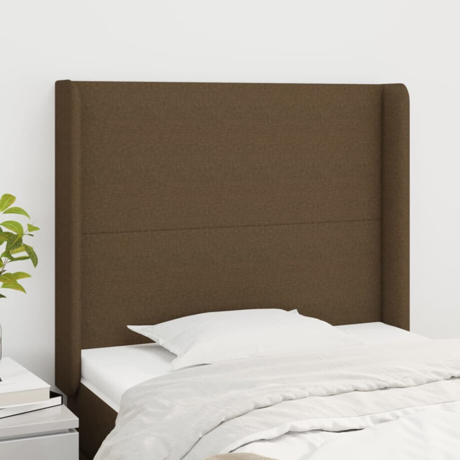 vidaXL Hoofdbord met randen 83x16x118/128 cm stof donkerbruin vidaXL Hoofdbord met randen 83x16x118/128 cm stof donkerbruin afbeelding 1