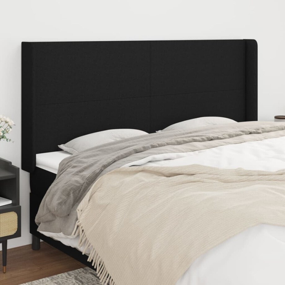 vidaXL Hoofdbord met randen 163x16x118/128 cm stof zwart afbeelding 1