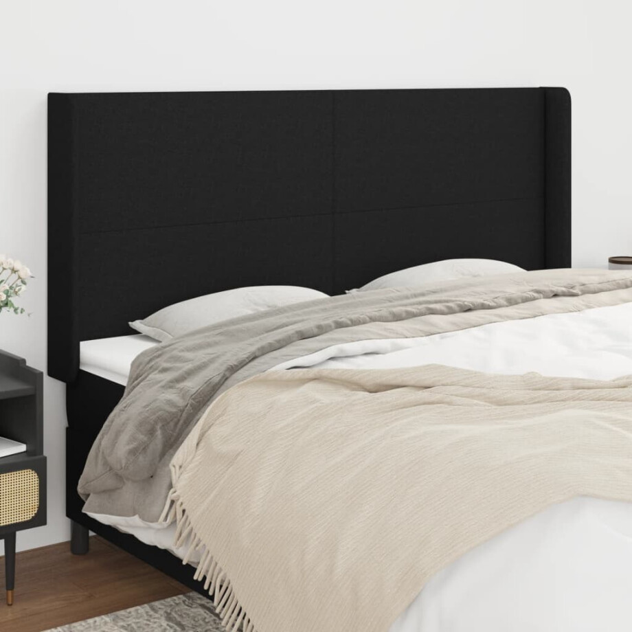 vidaXL Hoofdbord met randen 183x16x118/128 cm stof zwart afbeelding 1