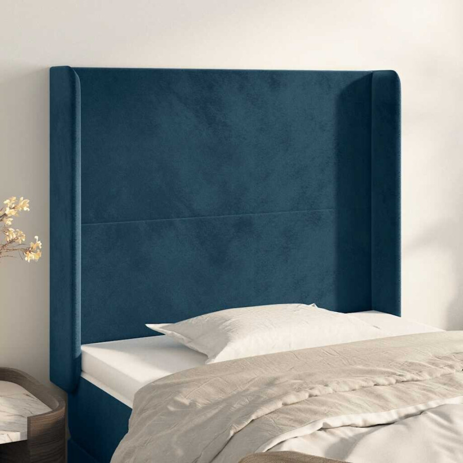 vidaXL Hoofdbord met randen 83x16x118/128 cm fluweel blauw vidaXL Hoofdbord met randen 83x16x118/128 cm fluweel blauw afbeelding 1