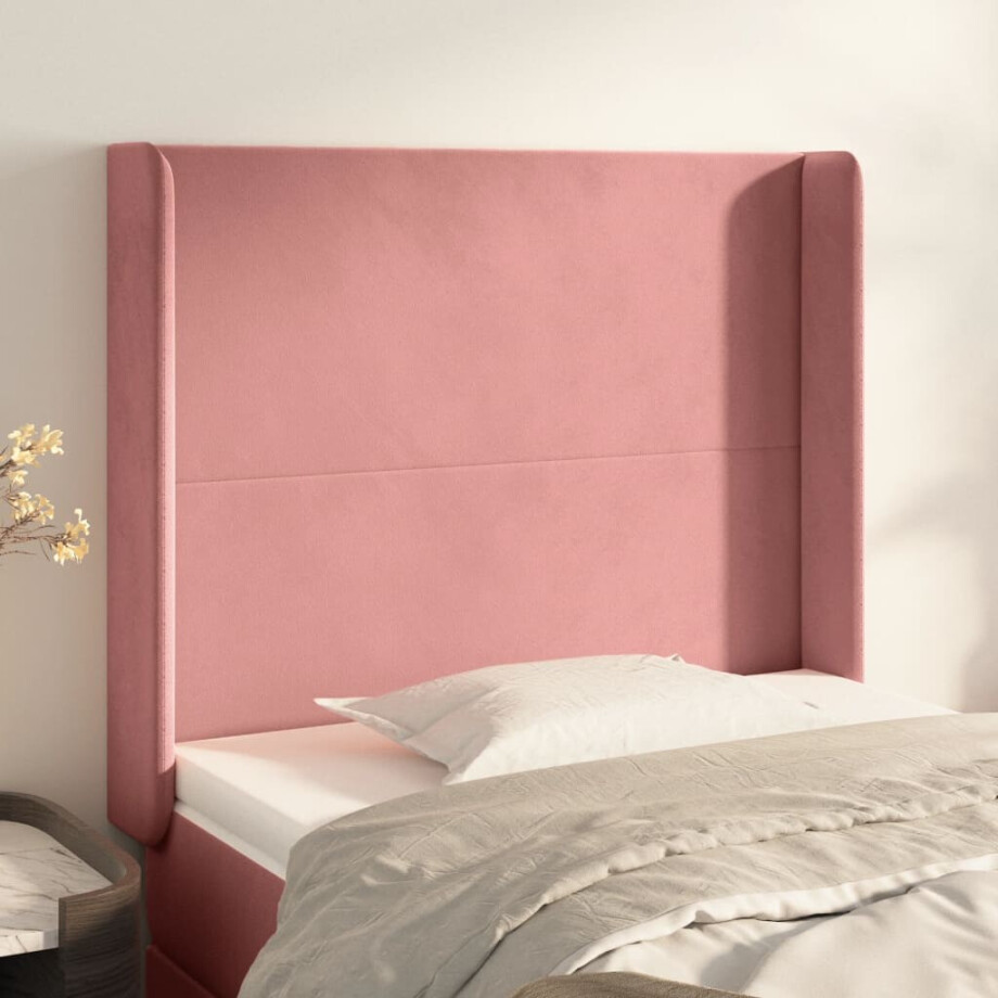 vidaXL Hoofdbord met randen 83x16x118/128 cm fluweel roze afbeelding 1