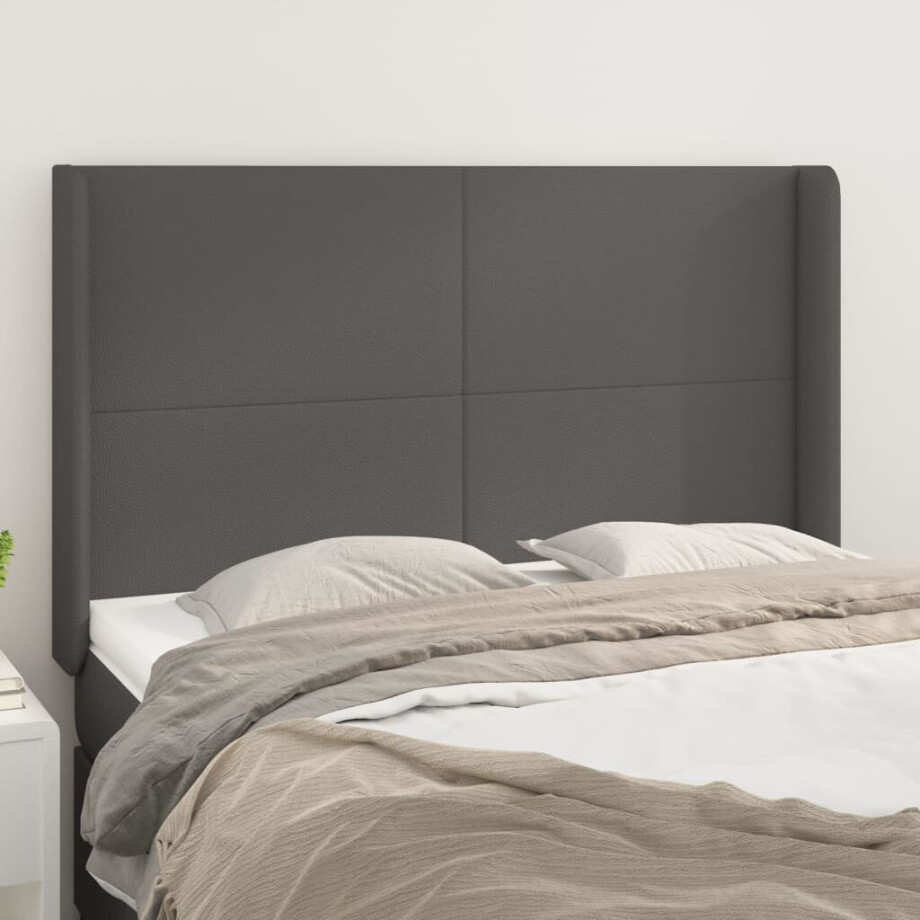 vidaXL Hoofdbord met randen 147x16x118/128 cm kunstleer grijs afbeelding 1