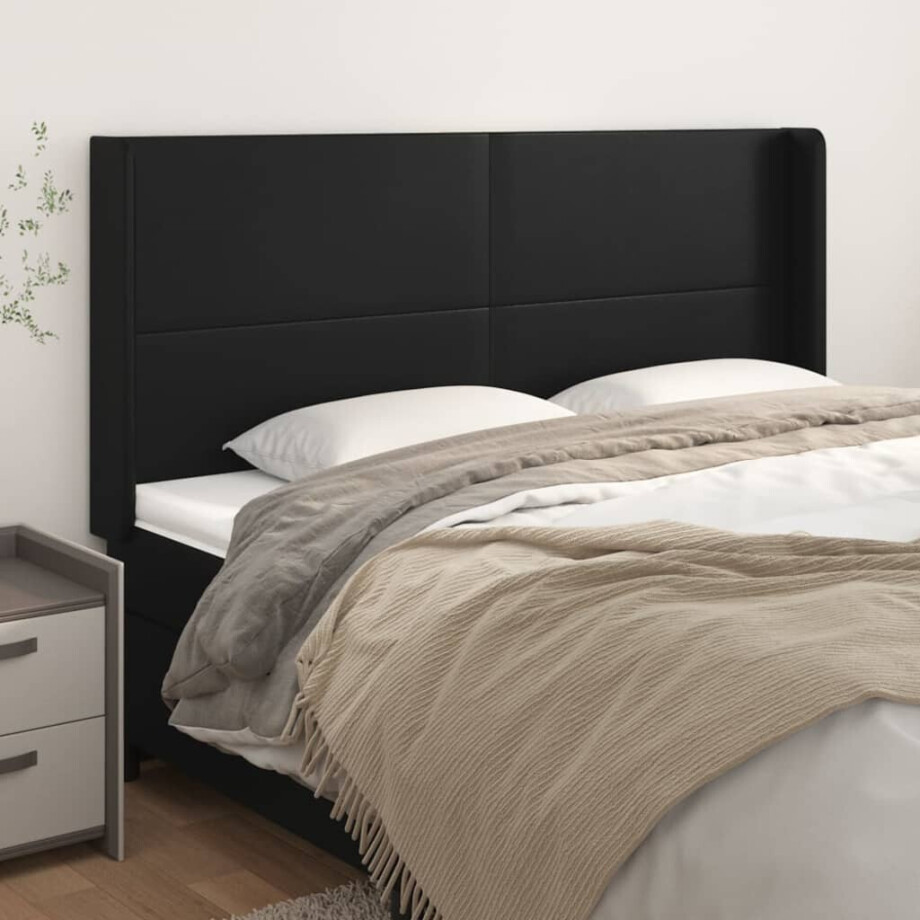 vidaXL Hoofdbord met randen 203x16x118/128 cm kunstleer zwart vidaXL Hoofdbord met randen 203x16x118/128 cm kunstleer zwart afbeelding 1