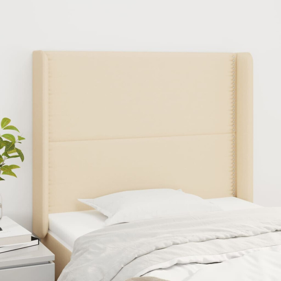 vidaXL Hoofdbord met randen 93x16x118/128 cm stof crèmekleurig afbeelding 1