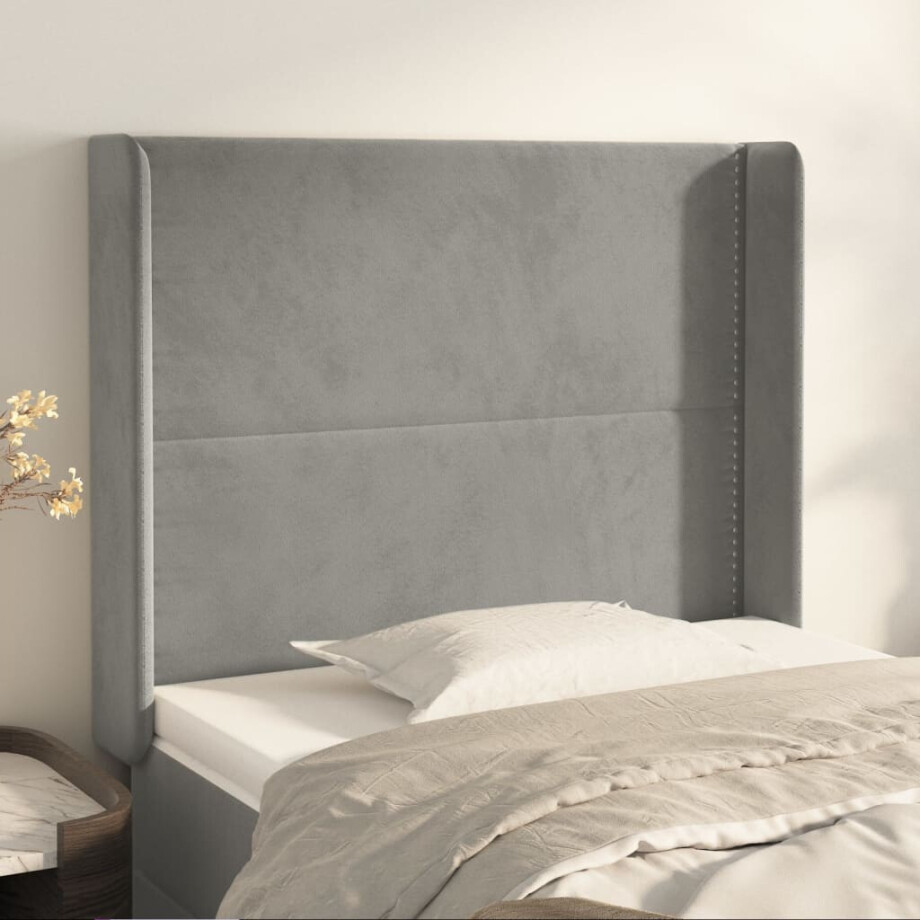 vidaXL Hoofdbord met randen 103x16x118/128 cm fluweel lichtgrijs afbeelding 1