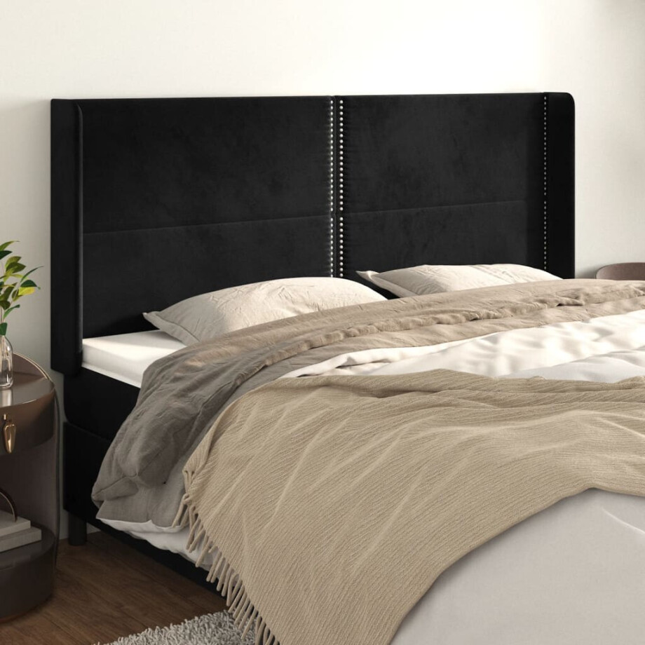 vidaXL Hoofdbord met randen 183x16x118/128 cm fluweel zwart afbeelding 1