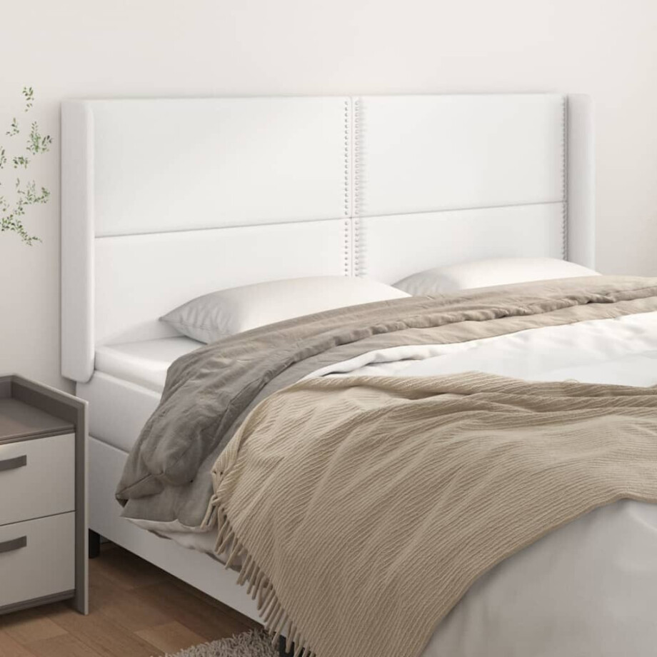vidaXL Hoofdbord met randen 163x16x118/128 cm kunstleer wit afbeelding 1