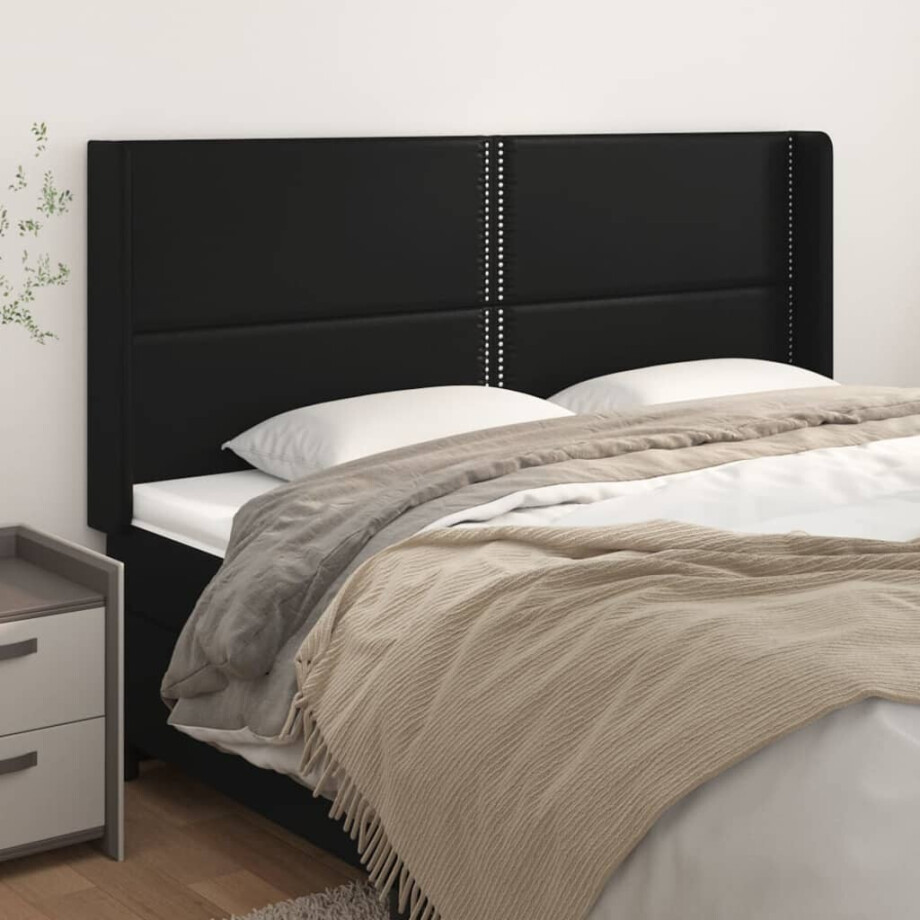 vidaXL Hoofdbord met randen 203x16x118/128 cm kunstleer zwart vidaXL Hoofdbord met randen 203x16x118/128 cm kunstleer zwart afbeelding 1