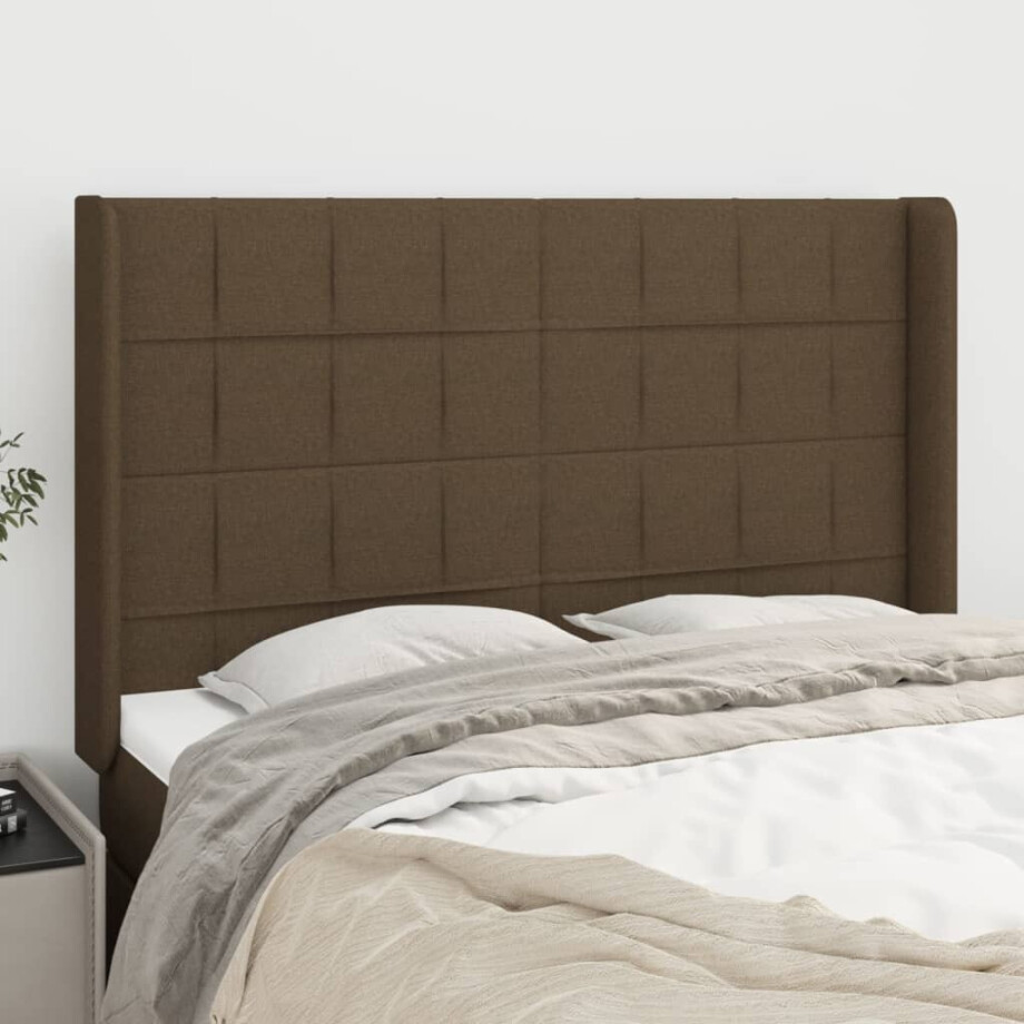 vidaXL Hoofdbord met randen 147x16x118/128 cm stof donkerbruin vidaXL Hoofdbord met randen 147x16x118/128 cm stof donkerbruin afbeelding 1