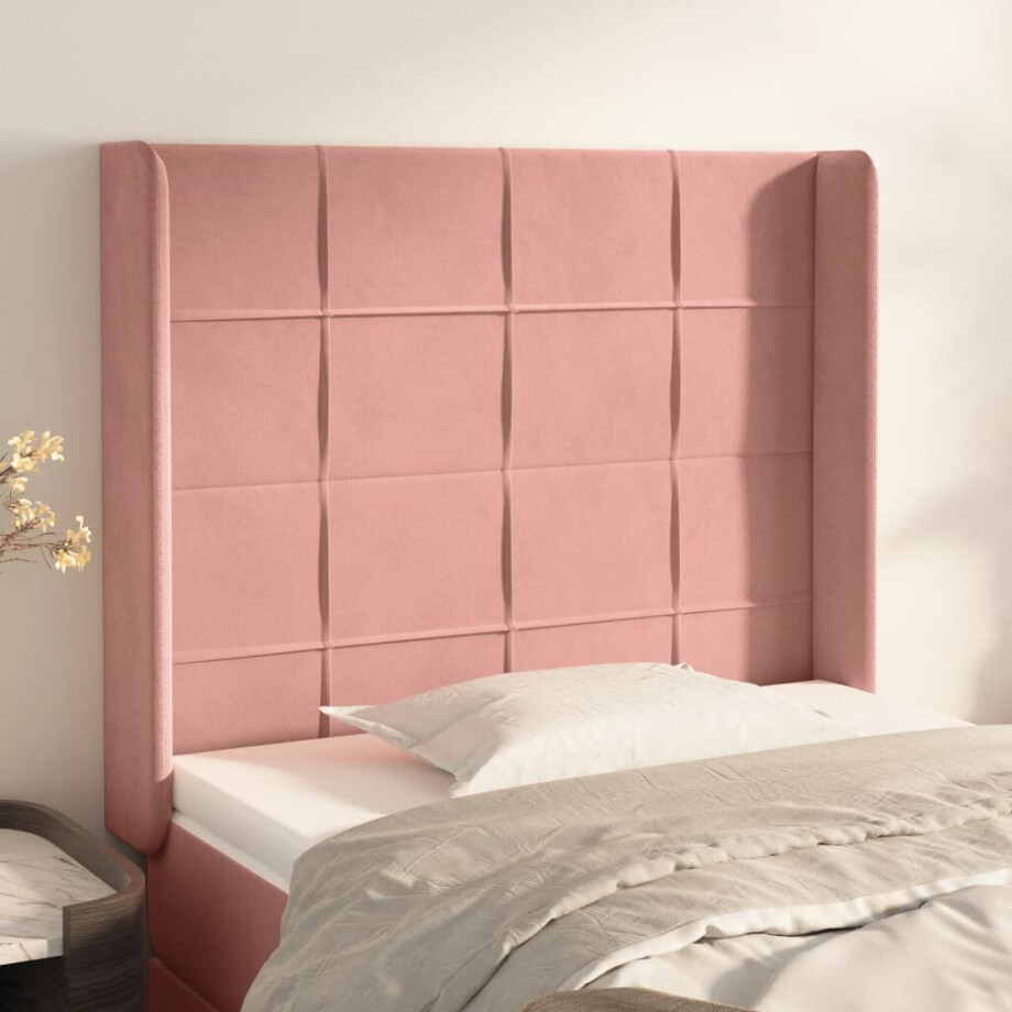 vidaXL Hoofdbord met randen 93x16x118/128 cm fluweel roze afbeelding 1