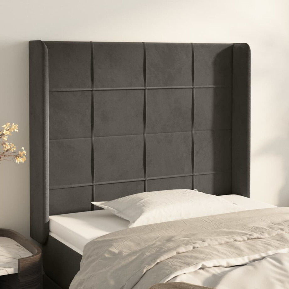 vidaXL Hoofdbord met randen 103x16x118/128 cm fluweel donkergrijs vidaXL Hoofdbord met randen 103x16x118/128 cm fluweel donkergrijs afbeelding 1