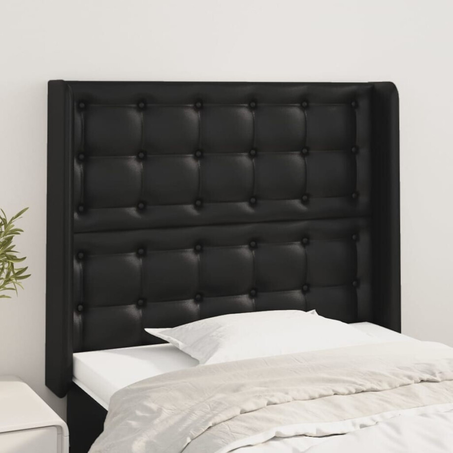 vidaXL Hoofdbord met randen 93x16x118/128 cm kunstleer zwart afbeelding 1