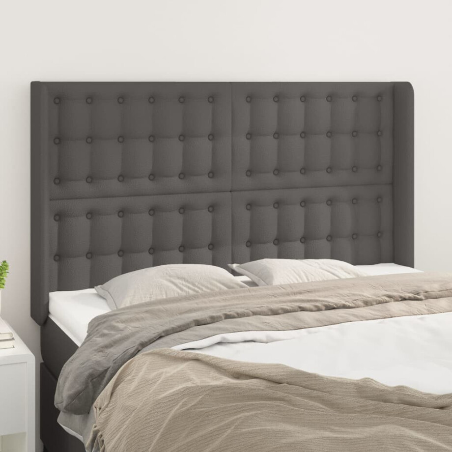 vidaXL Hoofdbord met randen 147x16x118/128 cm kunstleer grijs vidaXL Hoofdbord met randen 147x16x118/128 cm kunstleer grijs afbeelding 1