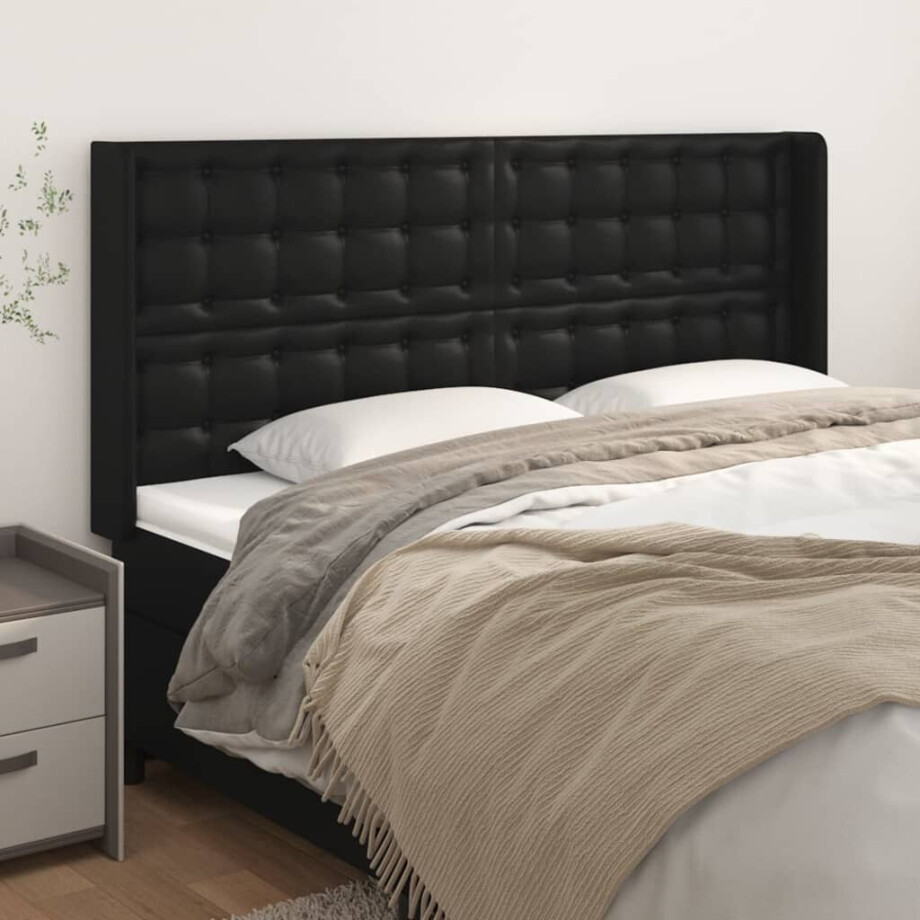 vidaXL Hoofdbord met randen 203x16x118/128 cm kunstleer zwart vidaXL Hoofdbord met randen 203x16x118/128 cm kunstleer zwart afbeelding 1