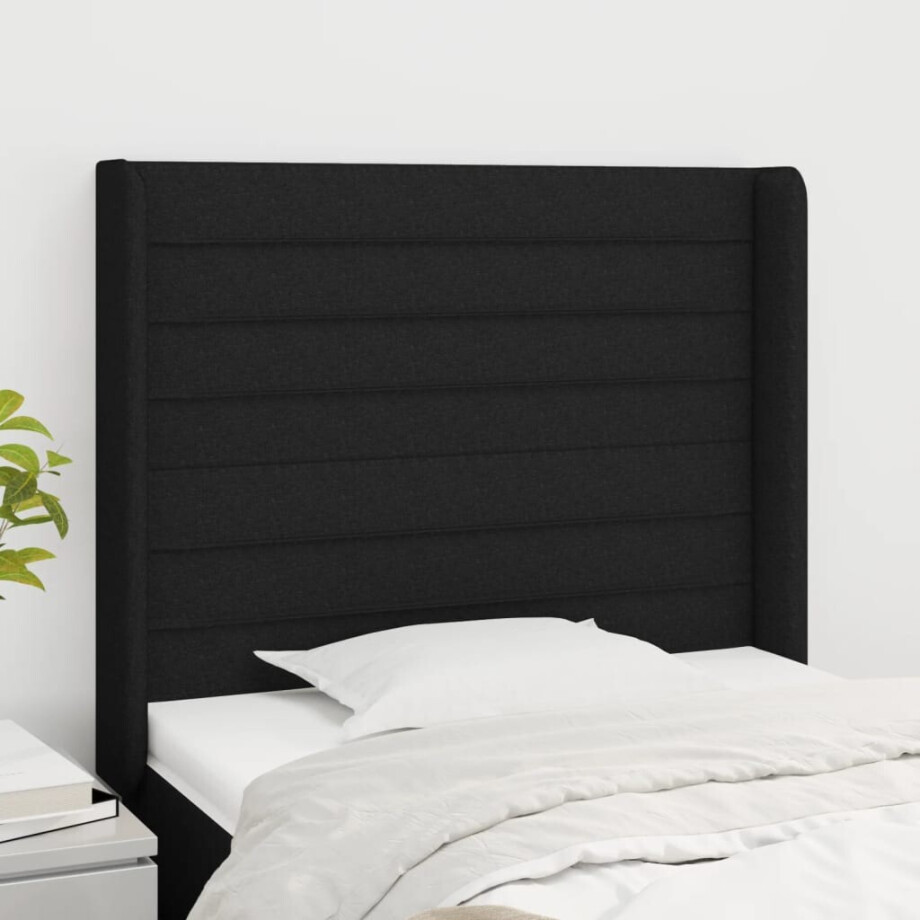 vidaXL Hoofdbord met randen 83x16x118/128 cm stof zwart afbeelding 1
