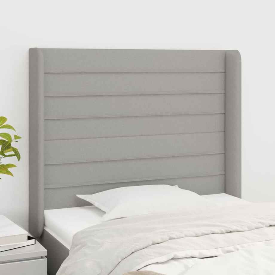 vidaXL Hoofdbord met randen 93x16x118/128 cm stof lichtgrijs afbeelding 1