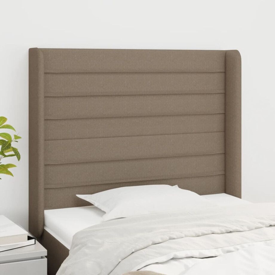 vidaXL Hoofdbord met randen 103x16x118/128 cm stof taupe afbeelding 1