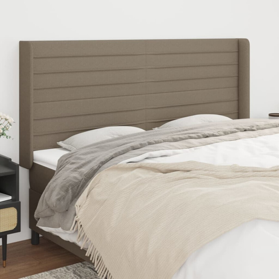 vidaXL Hoofdbord met randen 183x16x118/128 cm stof taupe afbeelding 1