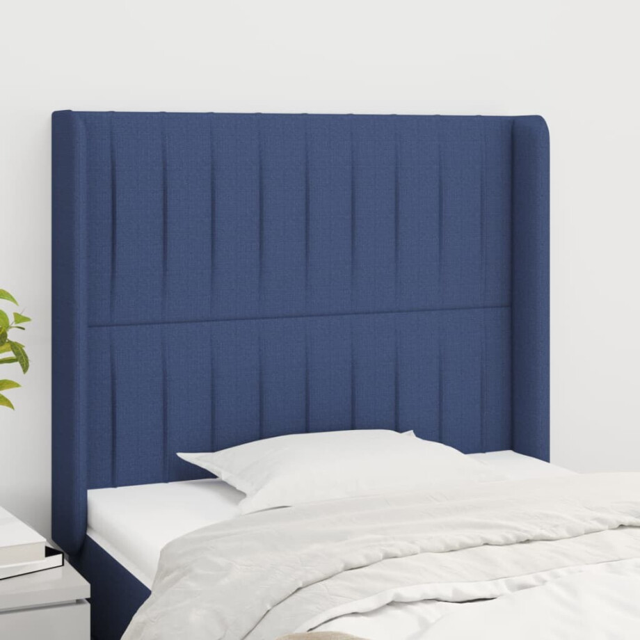 vidaXL Hoofdbord met randen 83x16x118/128 cm stof blauw afbeelding 1