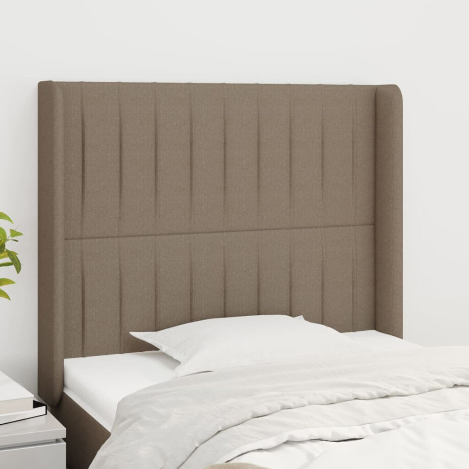 vidaXL Hoofdbord met randen 103x16x118/128 cm stof taupe afbeelding 1