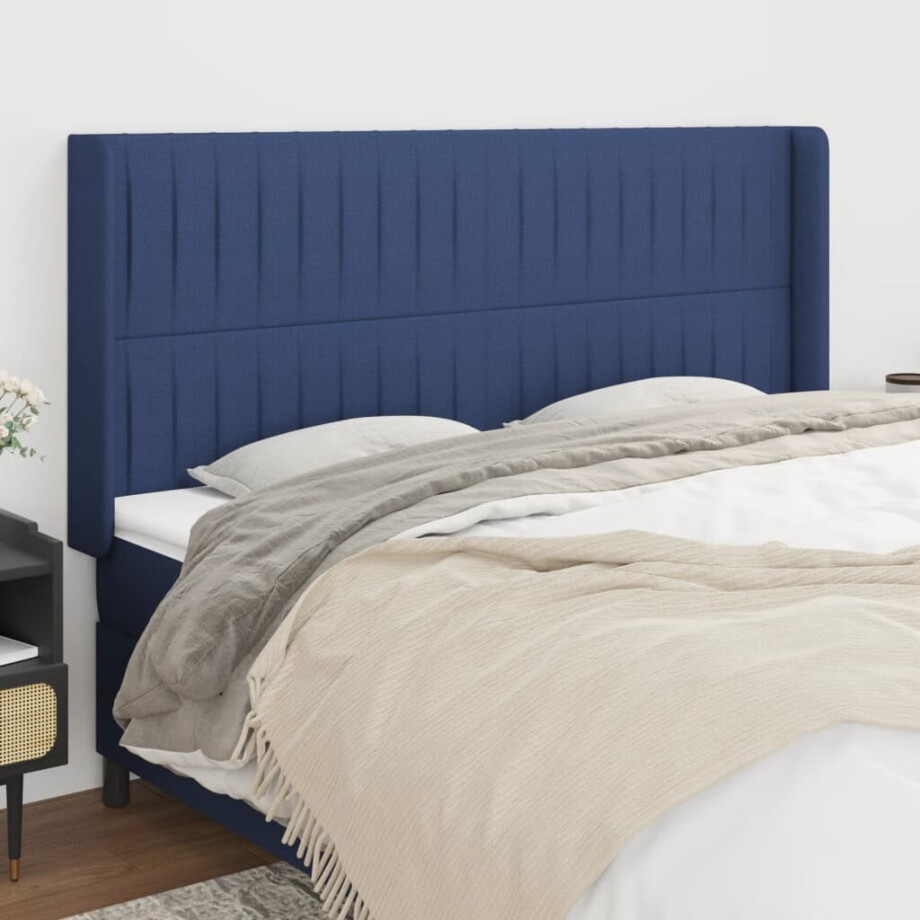 vidaXL Hoofdbord met randen 183x16x118/128 cm stof blauw vidaXL Hoofdbord met randen 183x16x118/128 cm stof blauw afbeelding 1