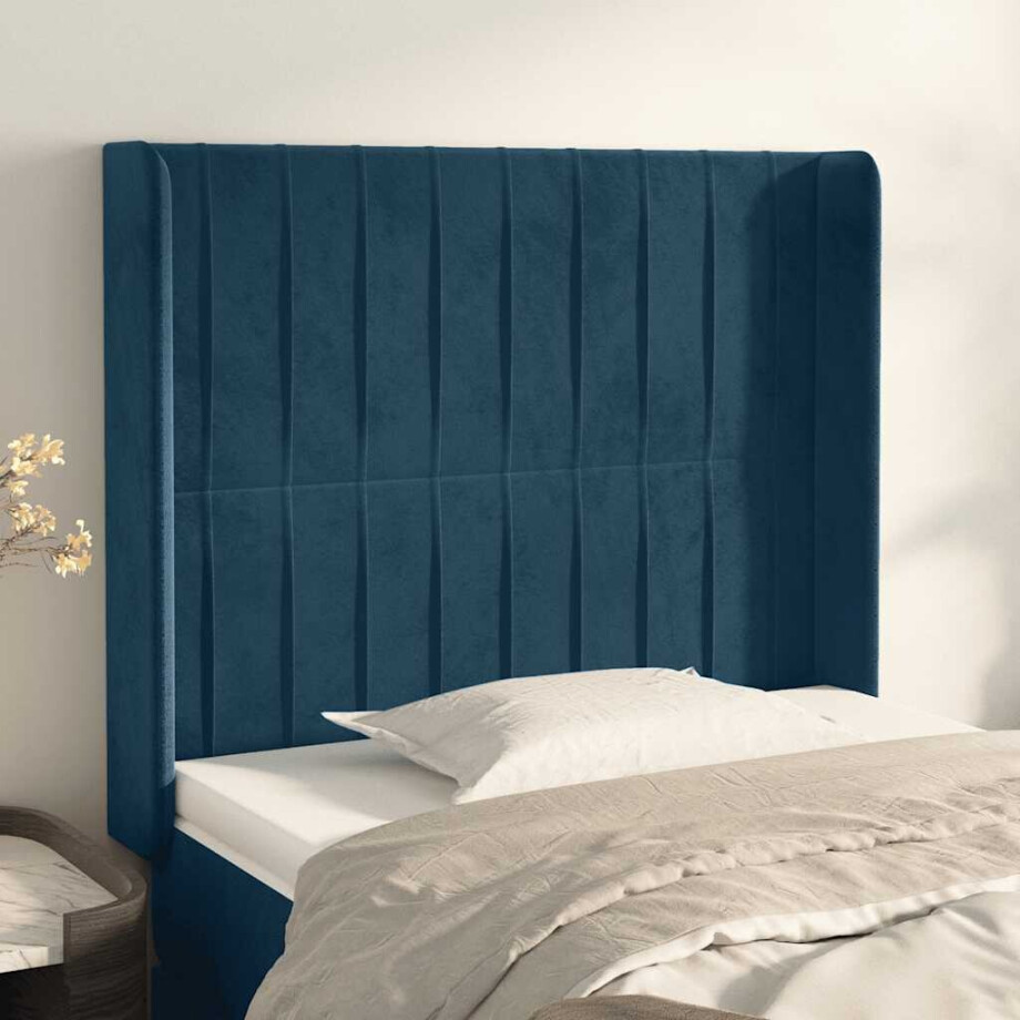 vidaXL Hoofdbord met randen 83x16x118/128 cm fluweel blauw vidaXL Hoofdbord met randen 83x16x118/128 cm fluweel blauw afbeelding 1