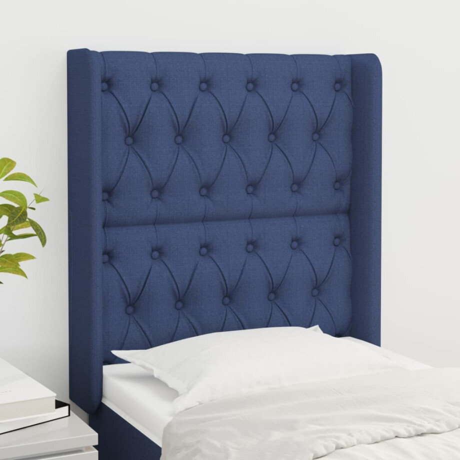 vidaXL Hoofdbord met randen 83x16x118/128 cm stof blauw afbeelding 1