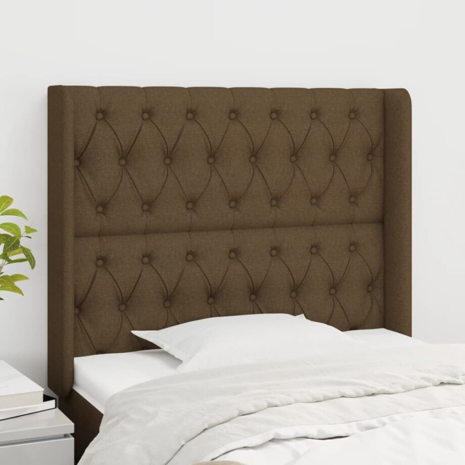 vidaXL Hoofdbord met randen 93x16x118/128 cm stof donkerbruin afbeelding 1