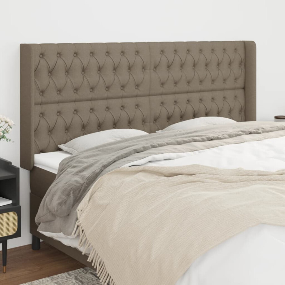 vidaXL Hoofdbord met randen 183x16x118/128 cm stof taupe afbeelding 1