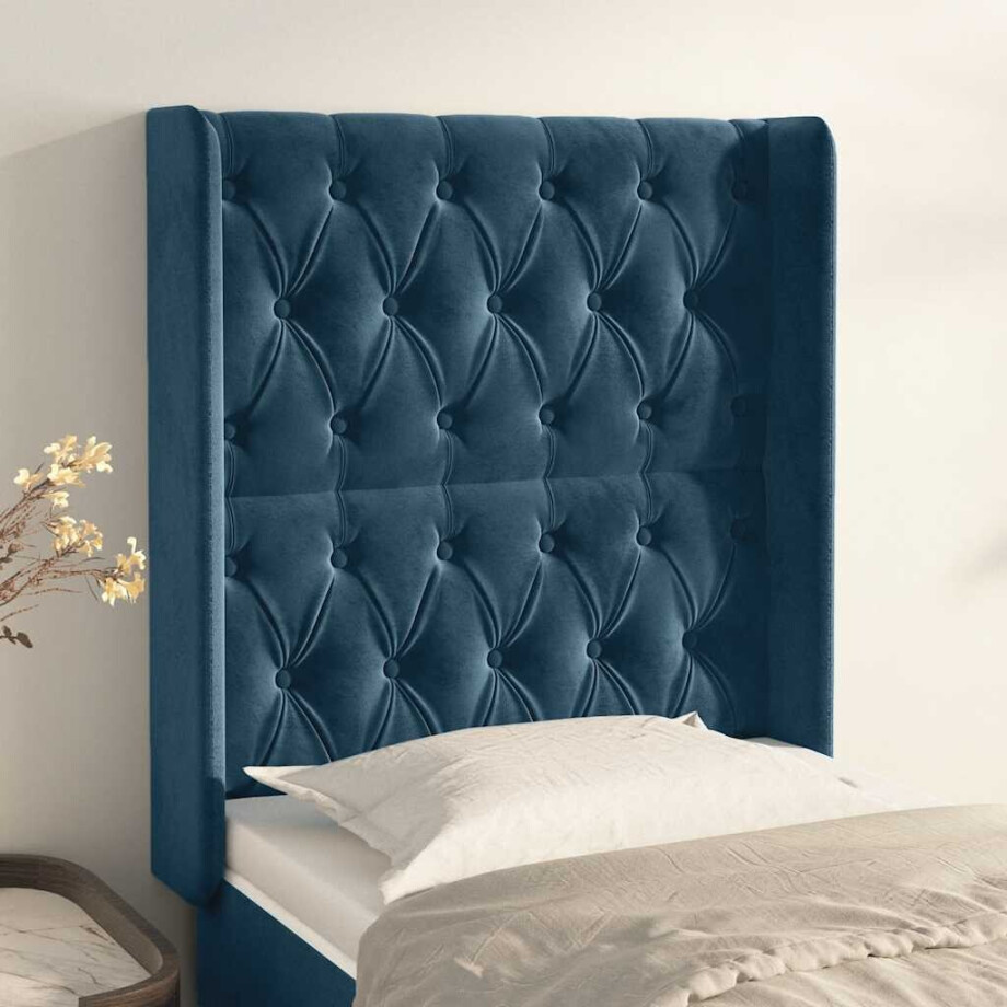 vidaXL Hoofdbord met randen 83x16x118/128 cm fluweel blauw vidaXL Hoofdbord met randen 83x16x118/128 cm fluweel blauw afbeelding 1