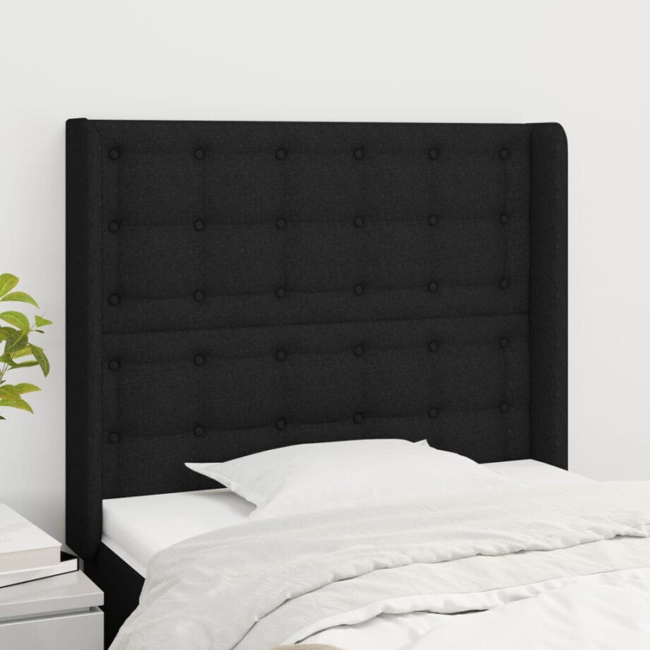 vidaXL Hoofdbord met randen 83x16x118/128 cm stof zwart afbeelding 1