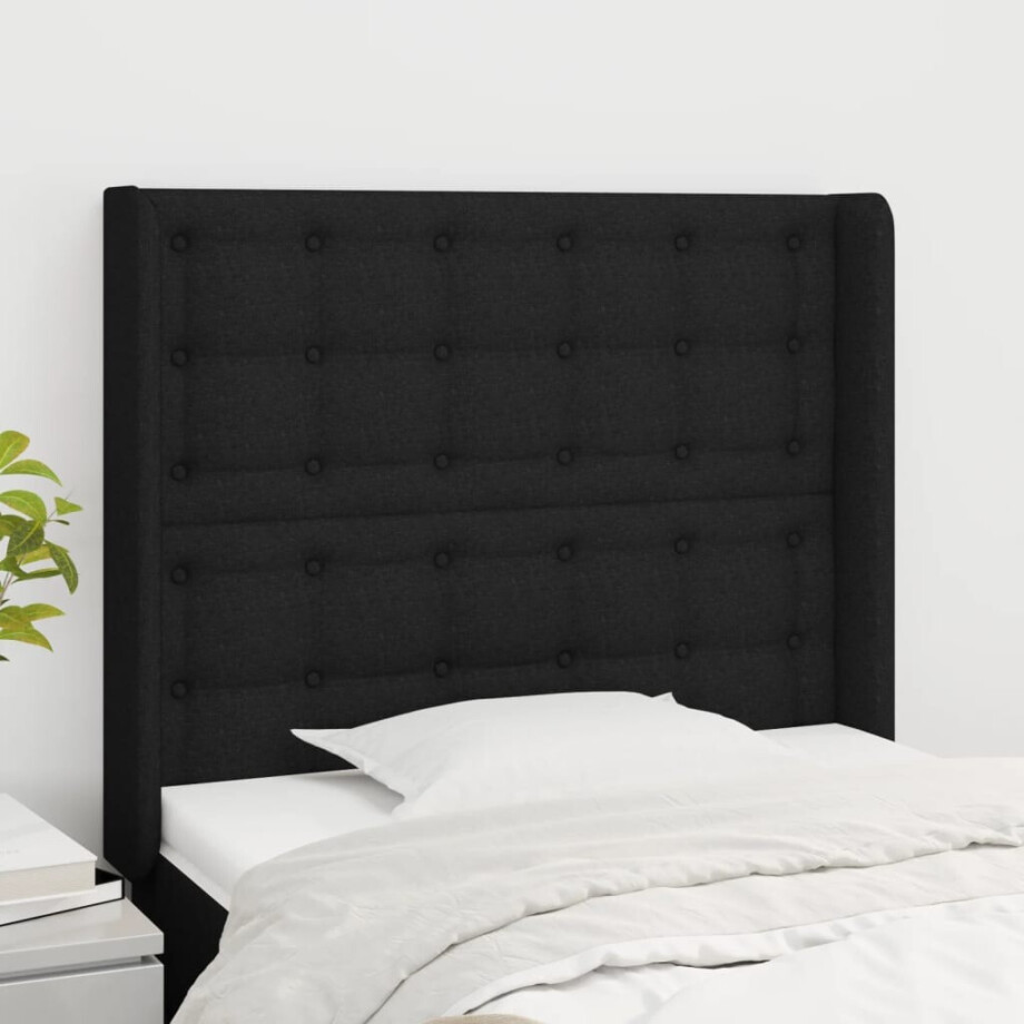 vidaXL Hoofdbord met randen 93x16x118/128 cm stof zwart afbeelding 1