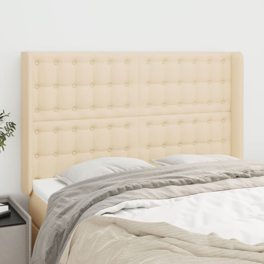 vidaXL Hoofdbord met randen 147x16x118/128 cm stof crèmekleurig vidaXL Hoofdbord met randen 147x16x118/128 cm stof crèmekleurig afbeelding 1