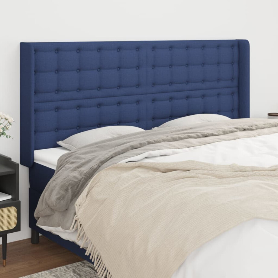 vidaXL Hoofdbord met randen 163x16x118/128 cm stof blauw afbeelding 1