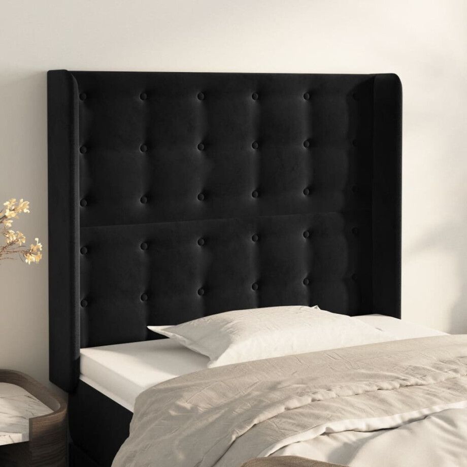 vidaXL Hoofdbord met randen 93x16x118/128 cm fluweel zwart afbeelding 1