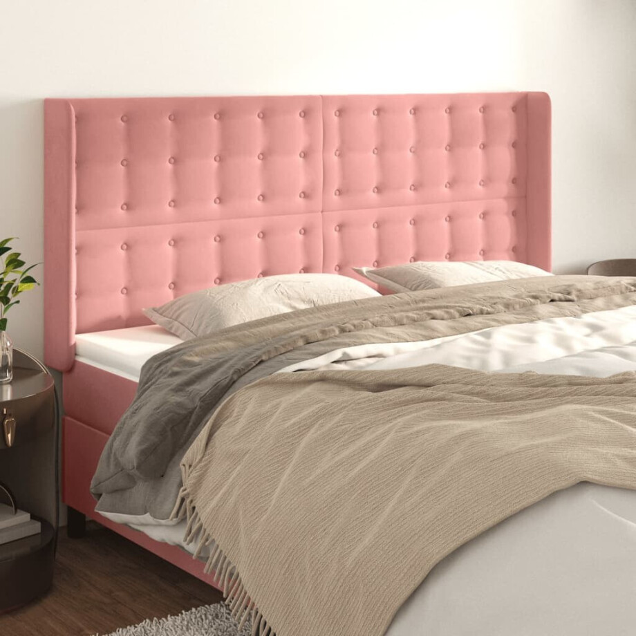 vidaXL Hoofdbord met randen 183x16x118/128 cm fluweel roze afbeelding 1