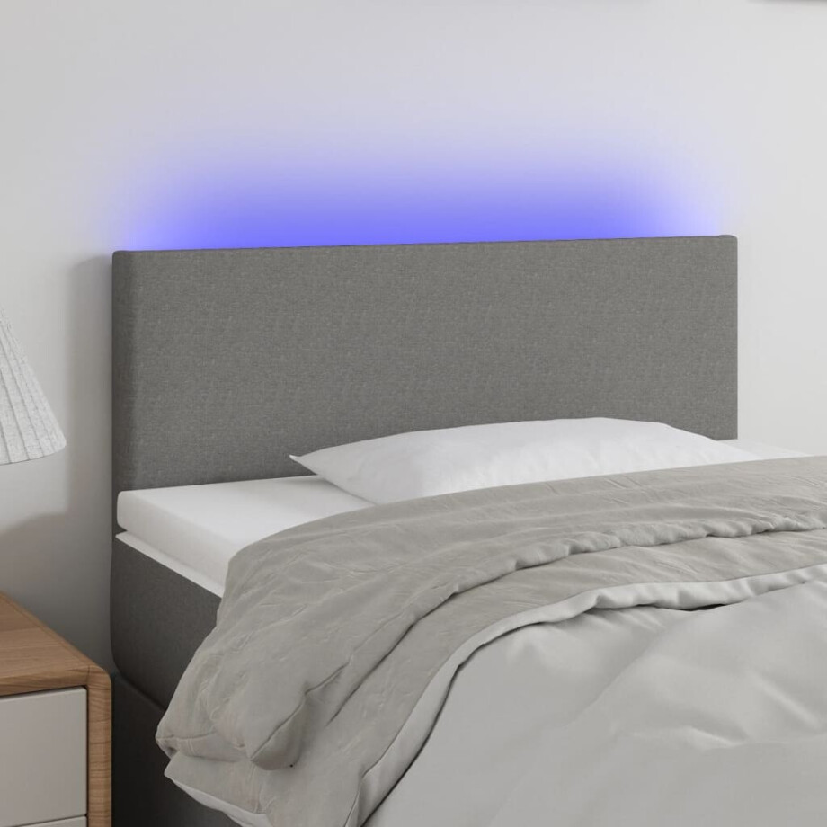 vidaXL Hoofdbord LED 90x5x78/88 cm stof donkergrijs afbeelding 1