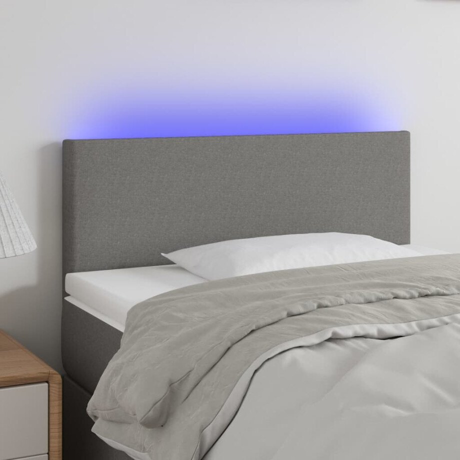 vidaXL Hoofdbord LED 100x5x78/88 cm stof donkergrijs afbeelding 1