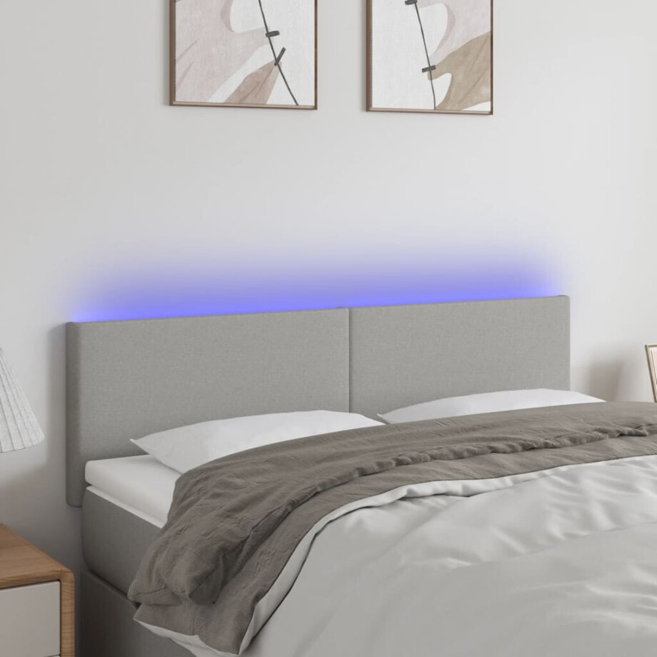 vidaXL Hoofdbord LED 144x5x78/88 cm stof lichtgrijs afbeelding 1