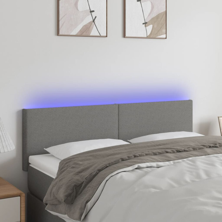 vidaXL Hoofdbord LED 144x5x78/88 cm stof donkergrijs vidaXL Hoofdbord LED 144x5x78/88 cm stof donkergrijs afbeelding 1