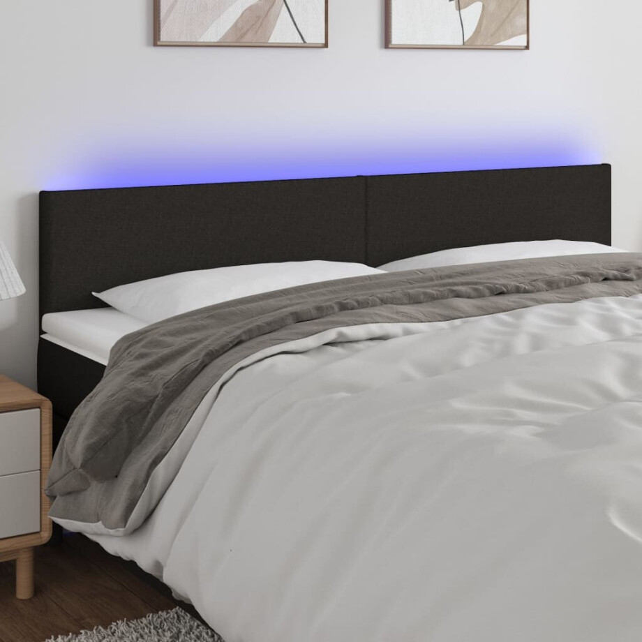 vidaXL Hoofdbord LED 200x5x78/88 cm stof zwart afbeelding 1