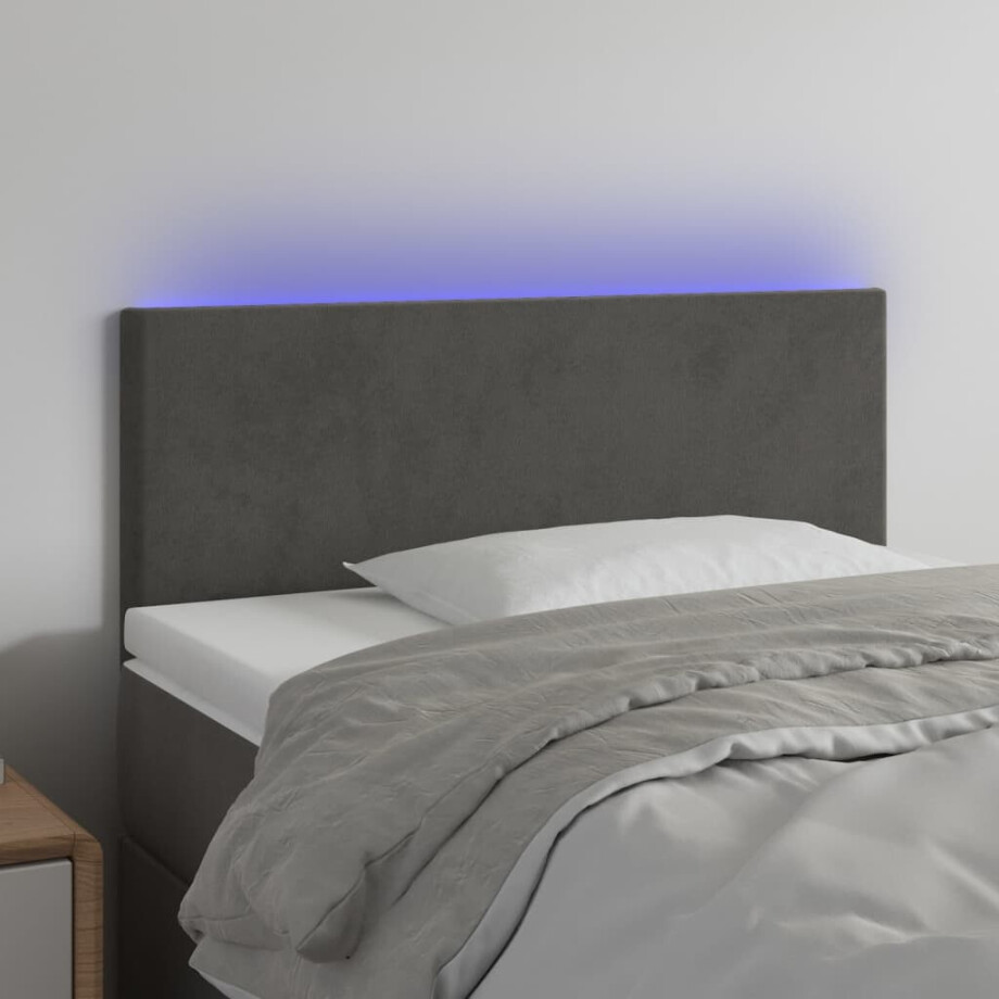 vidaXL Hoofdbord LED 100x5x78/88 cm fluweel donkergrijs afbeelding 1
