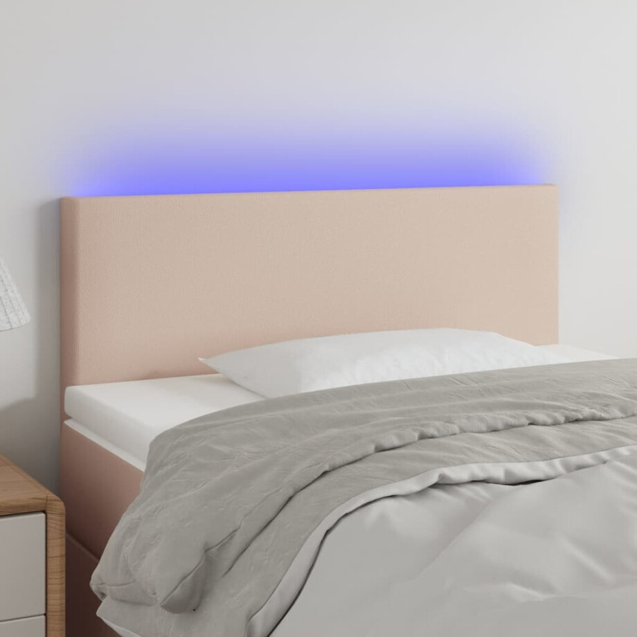 vidaXL Hoofdbord LED 100x5x78/88 cm kunstleer cappuccinokleurig afbeelding 1