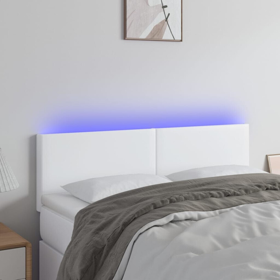 vidaXL Hoofdbord LED 144x5x78/88 cm kunstleer wit afbeelding 1