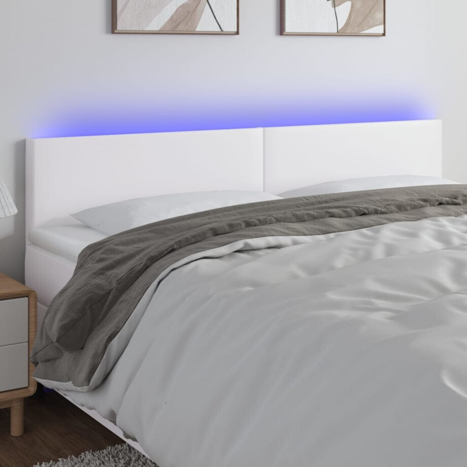 vidaXL Hoofdbord LED 160x5x78/88 cm kunstleer wit afbeelding 1