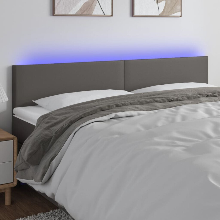 vidaXL Hoofdbord LED 160x5x78/88 cm kunstleer grijs afbeelding 1