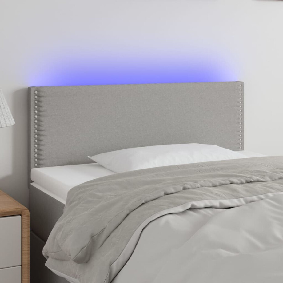 vidaXL Hoofdbord LED 90x5x78/88 cm stof lichtgrijs afbeelding 1