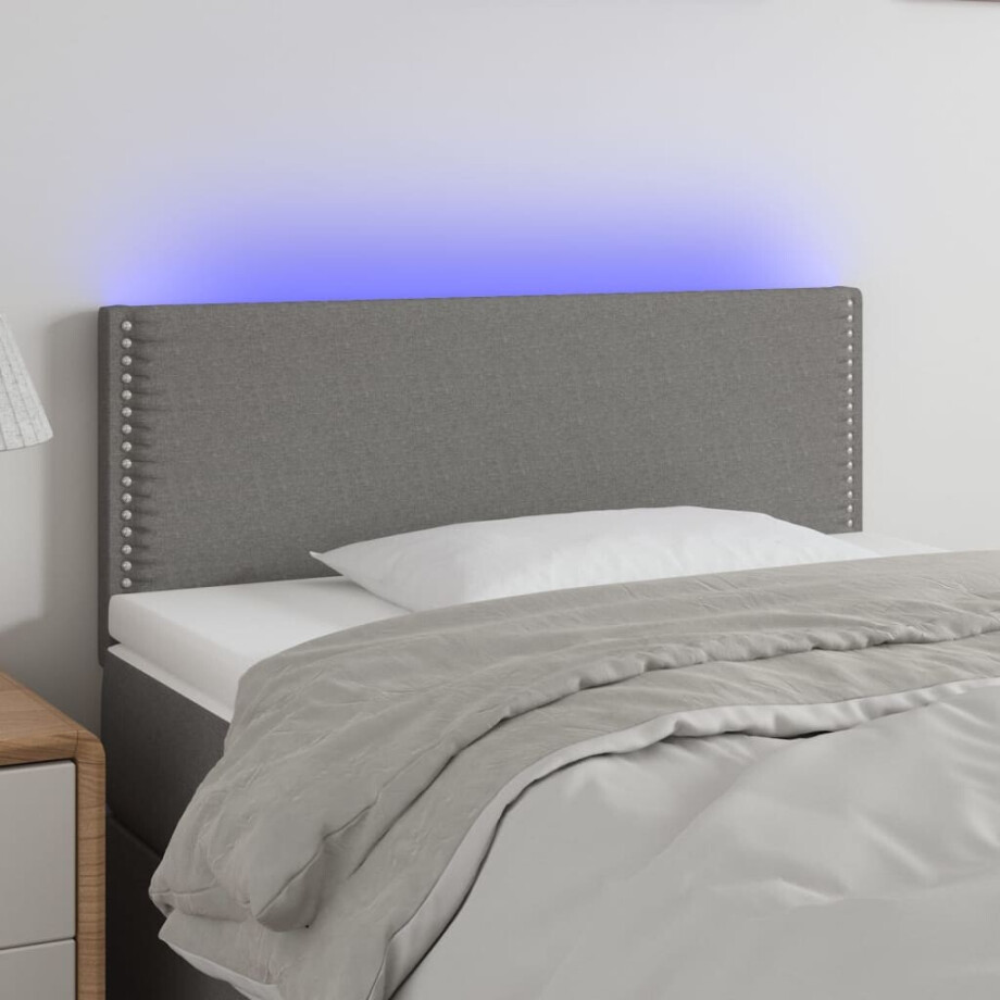 vidaXL Hoofdbord LED 100x5x78/88 cm stof donkergrijs afbeelding 1