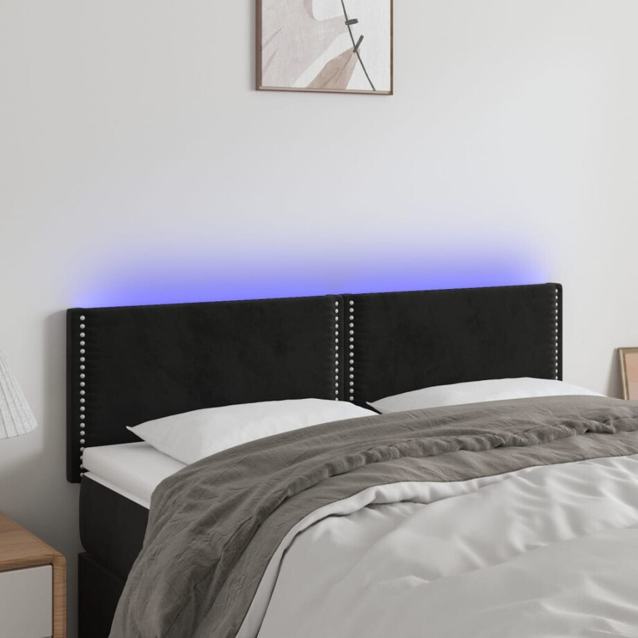 vidaXL Hoofdbord LED 144x5x78/88 cm fluweel zwart afbeelding 1