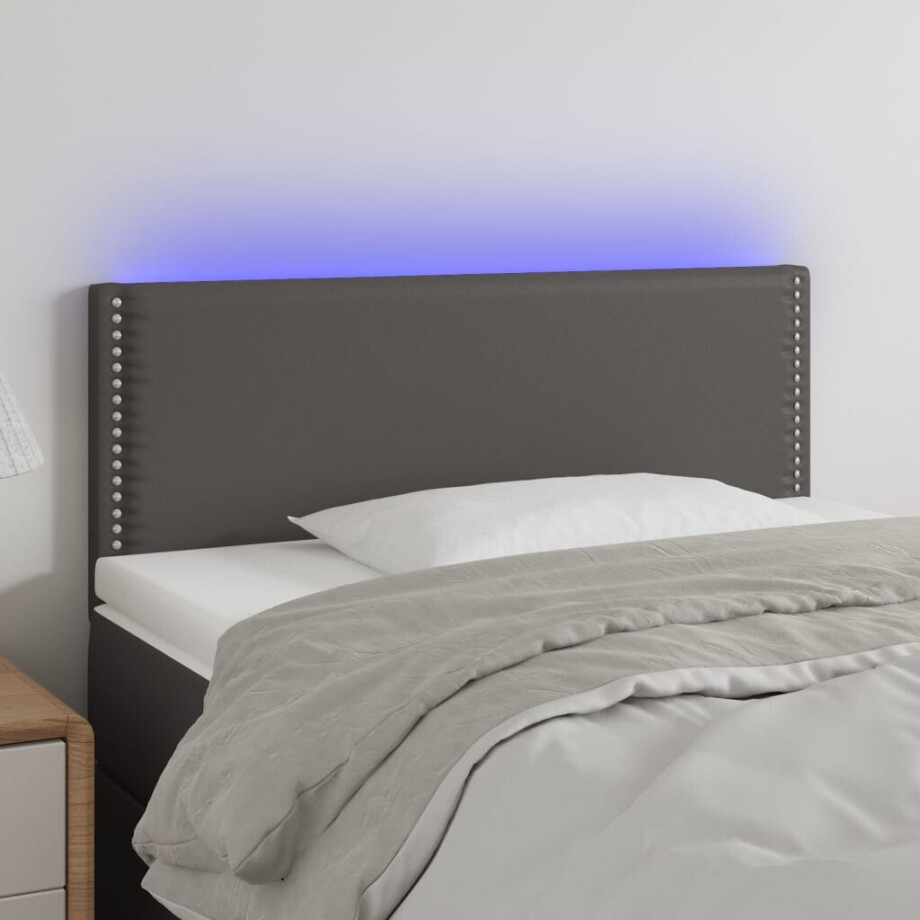 vidaXL Hoofdbord LED 100x5x78/88 cm kunstleer grijs afbeelding 1
